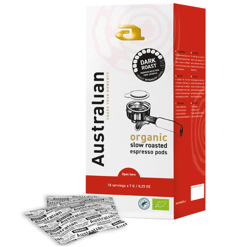 Australian Espresso pods Dark Roast Organic 18 stuks