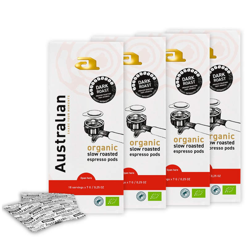 Australian Espresso pods Dark Roast Organic 4x18 stuks